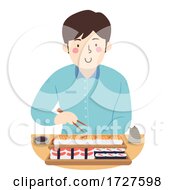 Poster, Art Print Of Man Eat Sushi Chopsticks Illustration