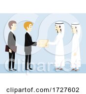 Men Give Certificate Qatar Illustration