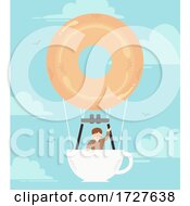 Poster, Art Print Of Man Coffee Donut Hot Air Balloon Illustration