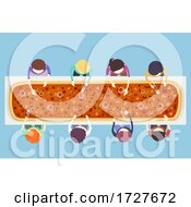 People Long Prepared Pizza Top View Illustration