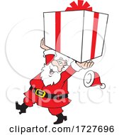 Poster, Art Print Of Cartoon Jolly Santa Claus Carrying A Large Gift