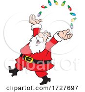 Poster, Art Print Of Cartoon Happy Christmas Santa Claus Juggling Lights