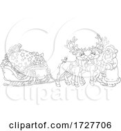 Poster, Art Print Of Christmas Santa Claus With His Reindeer And Sleigh