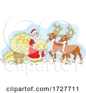 Christmas Santa Claus Feeding His Reindeer
