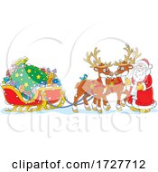 Christmas Santa Claus With His Reindeer And Sleigh