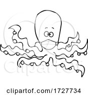 Poster, Art Print Of Cartoon Black And White Octopus Wearing A Mask