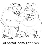 Cartoon Old Couple Wearing Masks And Dancing