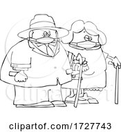 Cartoon Old Couple Wearing Masks And Walking With Canes