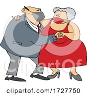 Poster, Art Print Of Cartoon Old Couple Wearing Masks And Dancing