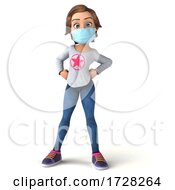 3d Casual Young Woman Wearing A Mask On A White Background
