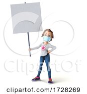 3d Casual Young Woman Wearing A Mask On A White Background