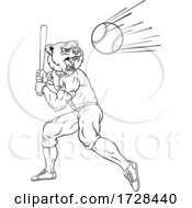 Bear Baseball Player Mascot Swinging Bat At Ball