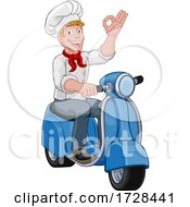 Poster, Art Print Of Chef Moped Scooter Food Delivery Man Cartoon