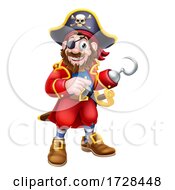 Poster, Art Print Of Pirate Captain Cartoon Mascot Pointing
