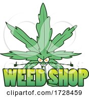 Poster, Art Print Of Cannabis Marijuana Pot Leaf Character Over Weed Shop Text
