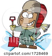 Cartoon Boy Standing Proud After Snow Shoveling A Sidewalk by toonaday