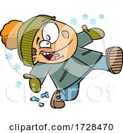 Cartoon Boy Running In Snow
