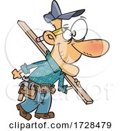 Cartoon Senior Carpenter Carrying Lumber