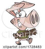 Cartoon Pig Carrying Sticks From The Three Little Pigs by toonaday