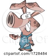 Poster, Art Print Of Cartoon Pig Carrying A Brick From The Three Little Pigs
