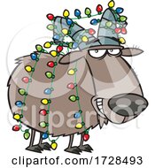 Poster, Art Print Of Cartoon Christmas Goat Decorated In Lights