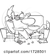 Cartoon Lineart Lazy Man On A Couch