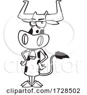 Cartoon Lineart Cow Wearing A Bell