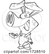 Cartoon Lineart Pig Carrying A Brick From The Three Little Pigs