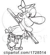Cartoon Lineart Senior Carpenter Carrying Lumber