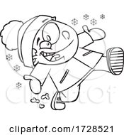 Cartoon Lineart Boy Running In Snow