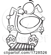 Cartoon Outline Dog Playing A Xylophone