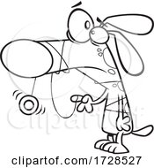 Cartoon Outline Dog With His Snout Tangled In A Yo Yo String