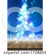 Poster, Art Print Of Wooden Table Looking Out To Defocussed Christmas Tree Background