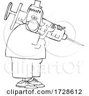 Poster, Art Print Of Cartoon Tired Nurse Wearing A Mask And Carrying A Giant Syringe