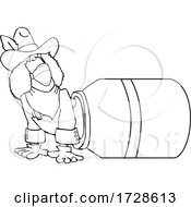 Cartoon Rodeo Clown Climbing Out Of A Barrel And Wearing A Mask