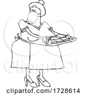 Cartoon Lady Wearing A Mask And Baking Brownies