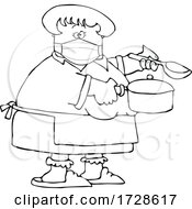 Cartoon Lady Wearing A Mask And Cooking