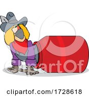 Poster, Art Print Of Cartoon Rodeo Clown Climbing Out Of A Barrel And Wearing A Mask