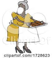 Poster, Art Print Of Cartoon Lady Wearing A Mask And Baking Brownies