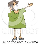Cartoon Lady Wearing A Mask And Talking On A Cell Phone