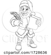 Poster, Art Print Of Santa Claus Black And White Outline Cartoon