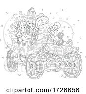 Snowman Driving An Antique Car Full Of Toys