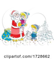 Poster, Art Print Of Christmas Santa Interacting With Kids