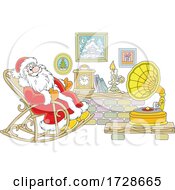 Christmas Santa Sitting In A Rocking Chair And Listening To Music On A Phonograph