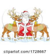 Poster, Art Print Of Christmas Santa With Reindeer