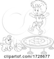 Poster, Art Print Of Puppy Dog Watching A Boy Jump On A Trampoline