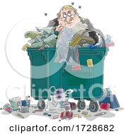 Cartoon Fat Politician Or Business Man In A Dumpster