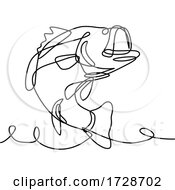 Poster, Art Print Of Largemouth Bass Widemouth Bass Or Bigmouth Jumping Up Continuous Line Drawing
