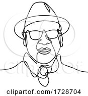Poster, Art Print Of Asian Man Or Gentleman Wearing A Fedora Hat And Sunglasses Smiling Continuous Line Drawing