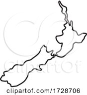 Poster, Art Print Of Map Of New Zealand Showing North Island And South Island Continuous Line Drawing